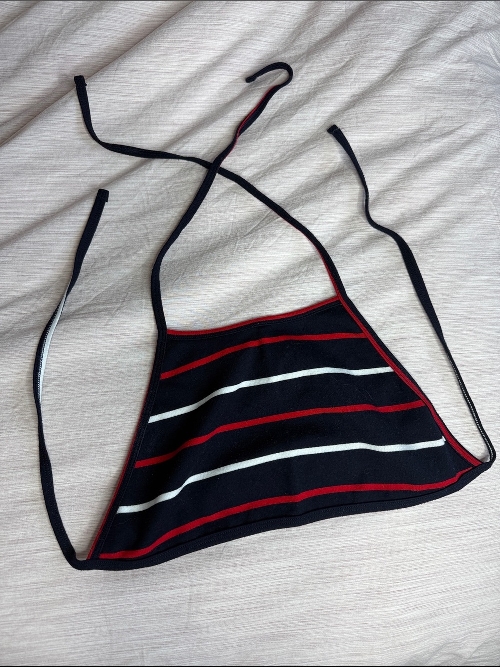 American Apparel Black Red White Striped Halter Crop Top